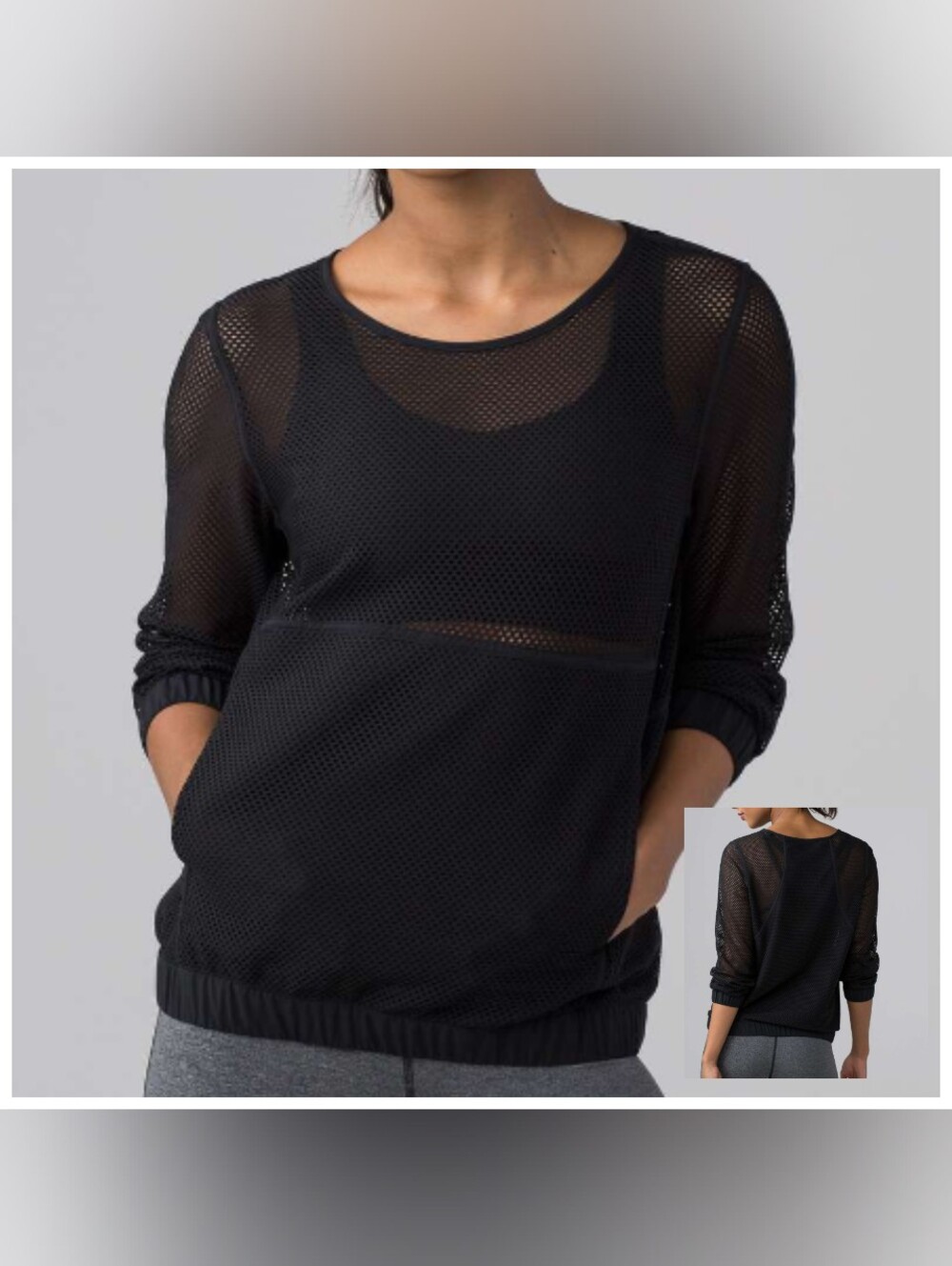 Lululemon Mesh On Mesh Pop Over Black Long Sleeve Layering Yog Top S/M (Est. 6)